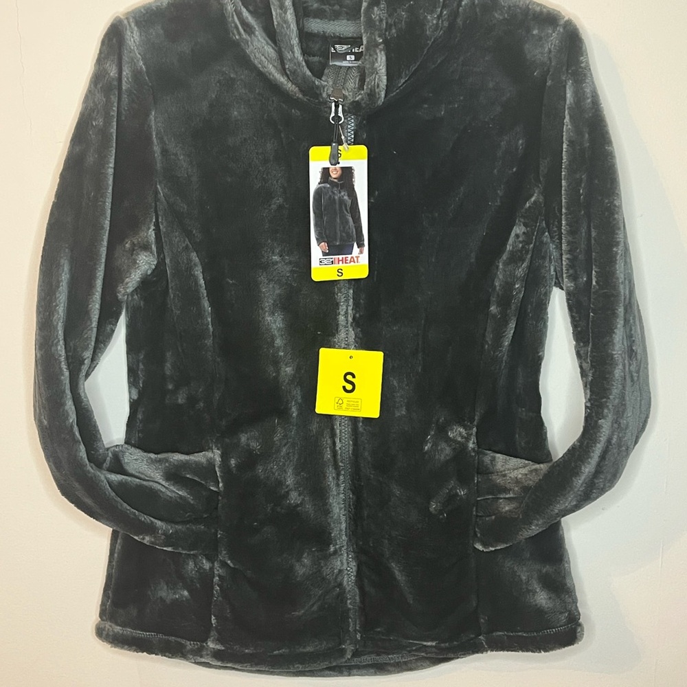Women’s Zip Up Faux Fur Jacket, Green